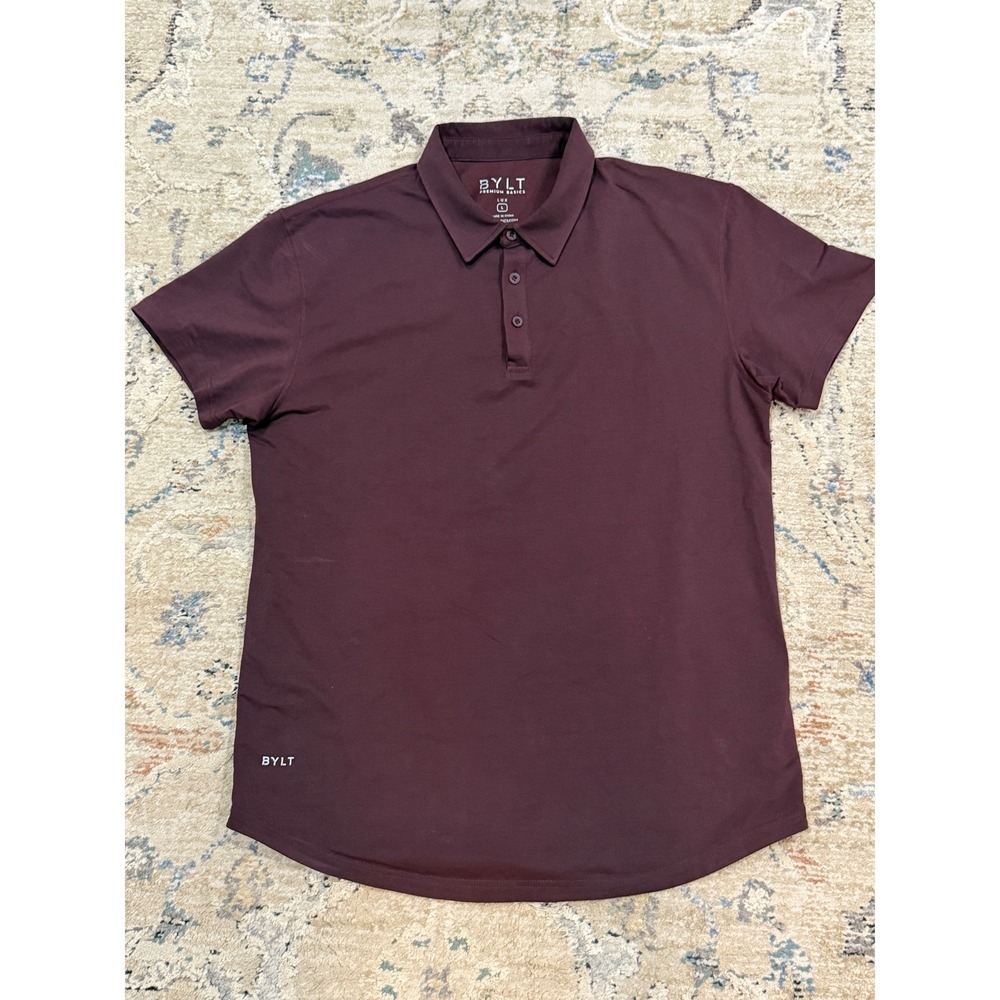 BYLT Premium Basics Lux Polo Shirt Mens Large Burgundy Maroon Short Sleeve Lux